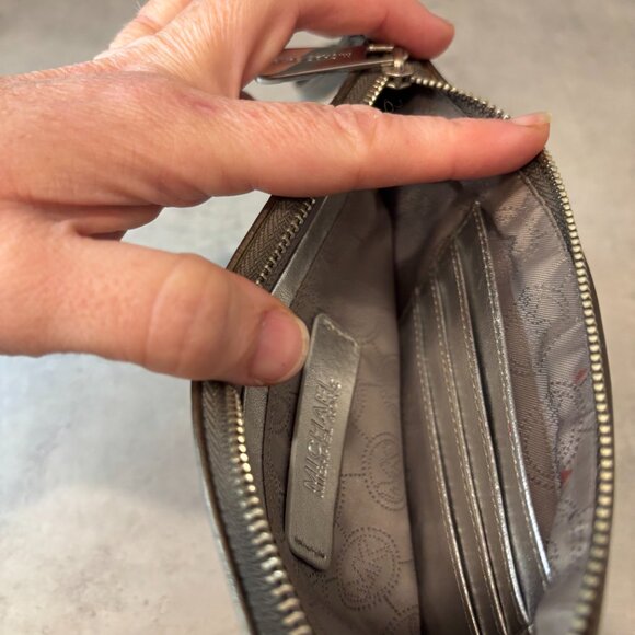 Michael Kors Metallic Silver Wristlet Clutch Purse - Picture 7 of 7